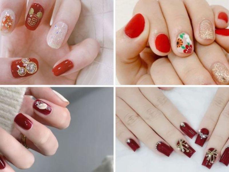 Mẫu nail đỏ Tết