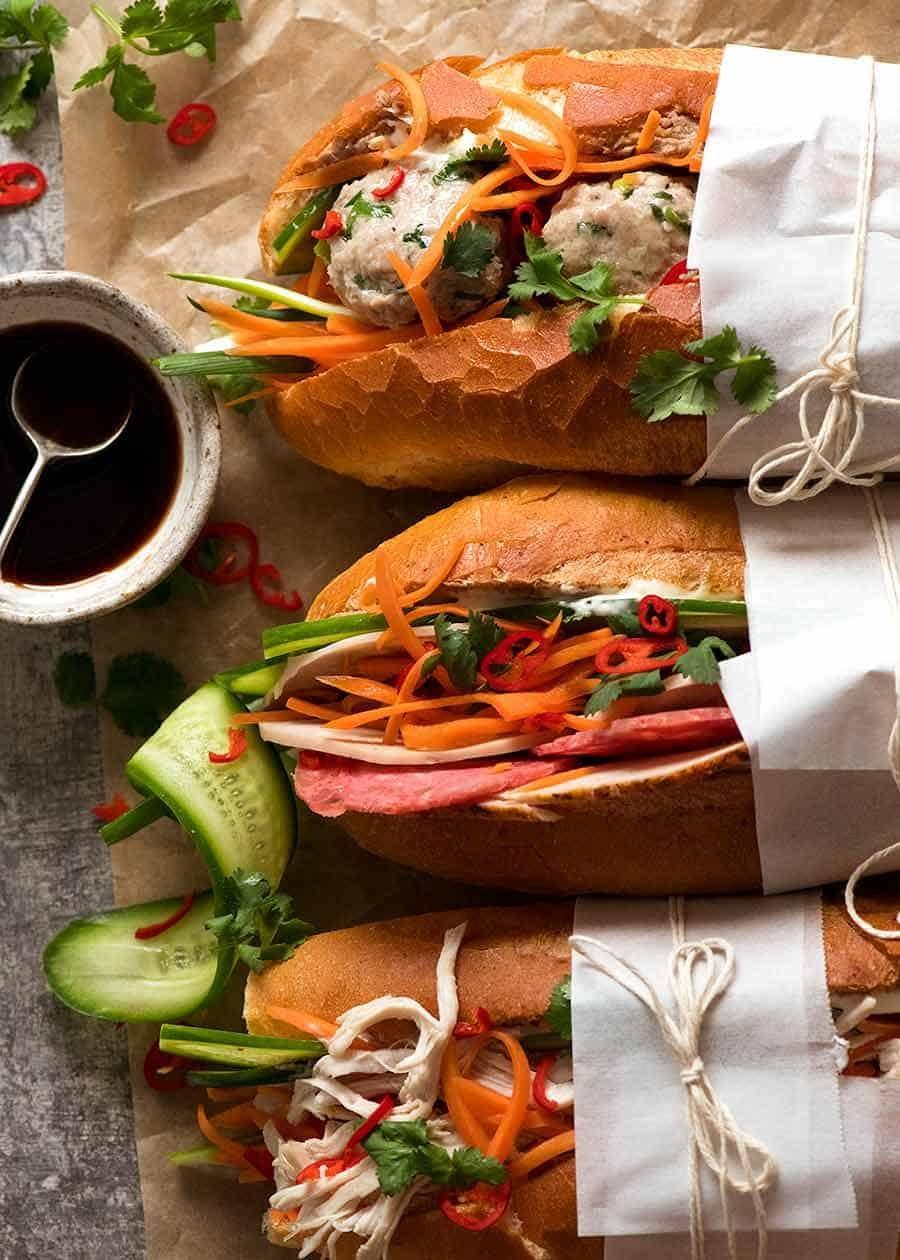 Overhead photo of Banh Mi (Vietnamese Sandwich Baguette)